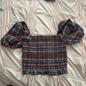 NWT American Eagle Plaid Balloon Sleeve Top
